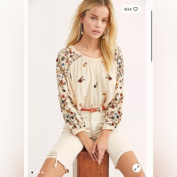 Free People Wild Flowers Embroidered Blouse - Picture 1 of 7